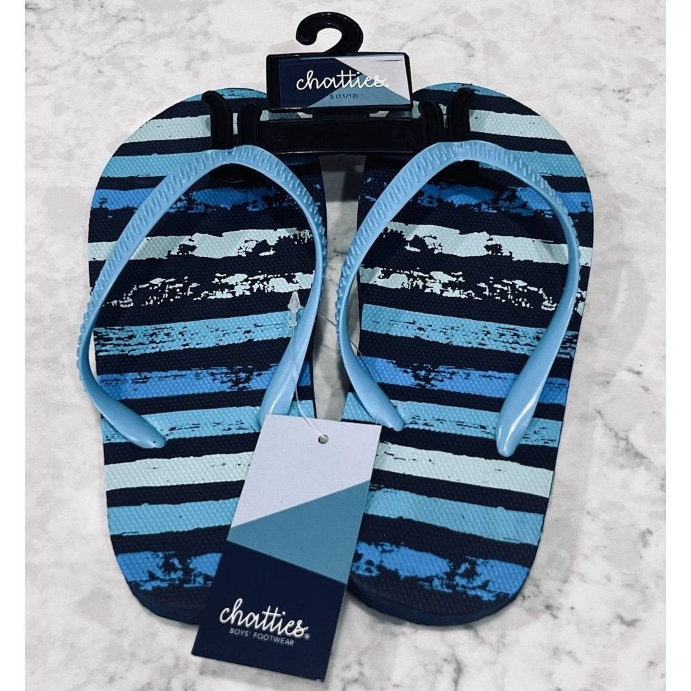 Boys Blue Striped Chatties Flip Flops Size 11/12